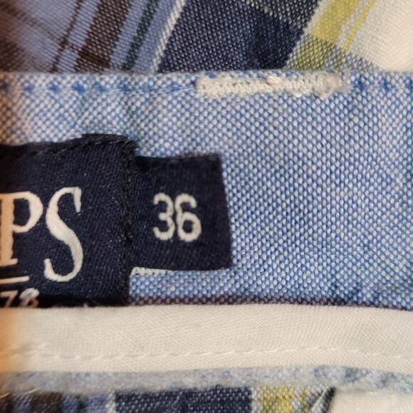Chaps Mens Madras Plaid Shorts Sz 36 Blue Yellow Cotton Preppy Golf Dadcore - Picture 7 of 7